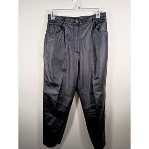 Vintage Moda Spiegel Womens Black Leather Pants High Waist Tapered Leg Size 14